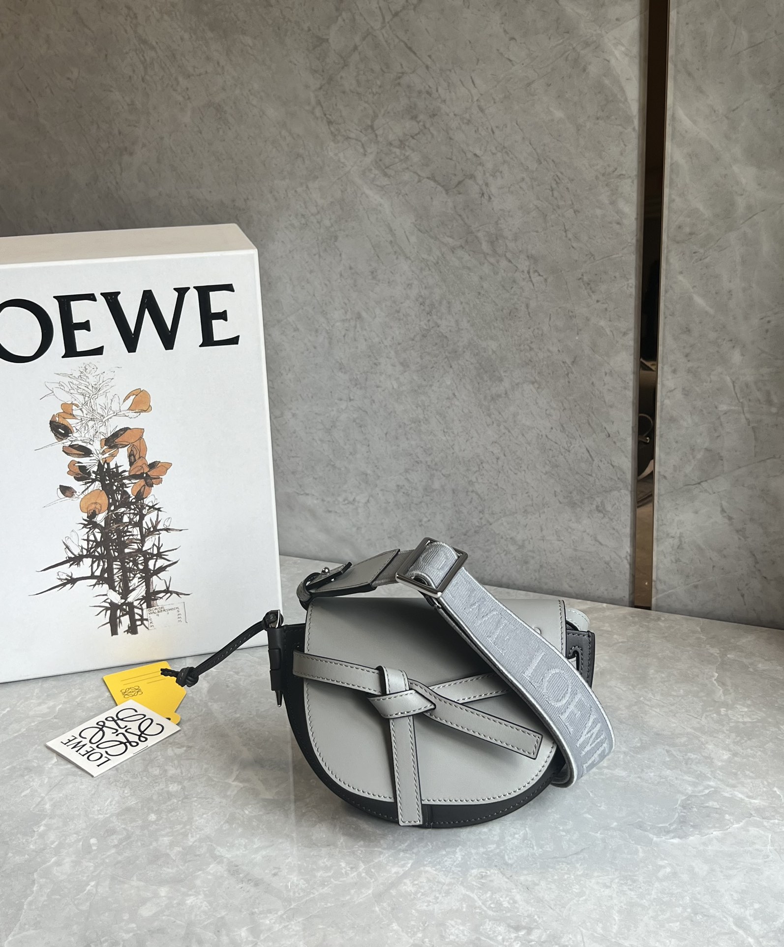 Loewe Mini Gate Dual Bag in Soft Calfskin and Jacquard Grey/Black